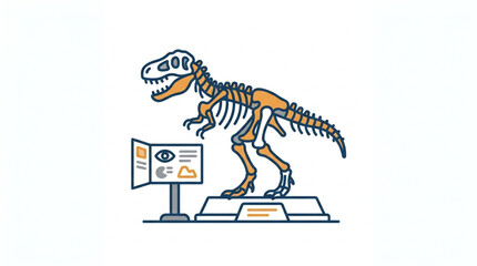 Dinosaur skeleton standing near computer monitor. © apih