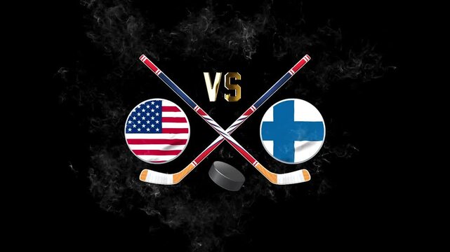 USA vs Finland Sports Match Banner with Hockey Equipment
