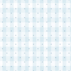 Light blue and white gingham plaid pattern background with stars © mooksiripa