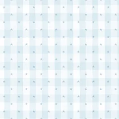 Light blue and white gingham plaid pattern background with stars © mooksiripa