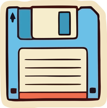 Blue floppy disk sticker for retro computing and data storage.