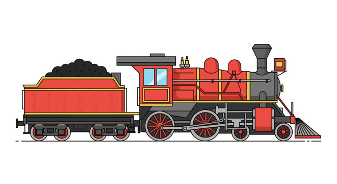 Classic red steam engine locomotive side profile view.