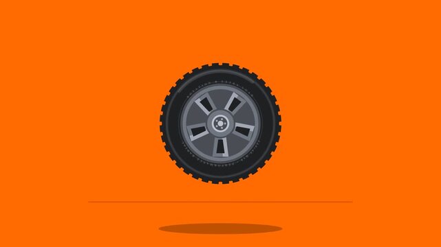 Stylized car wheel illustration on an orange background.