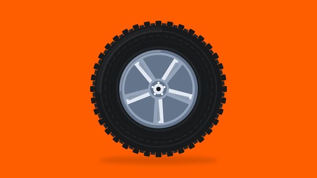 Flat vector illustration of a car tire on an orange background.