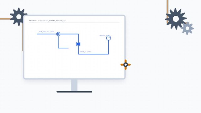 Computer monitor displaying a technical hydraulic piping system schematic.