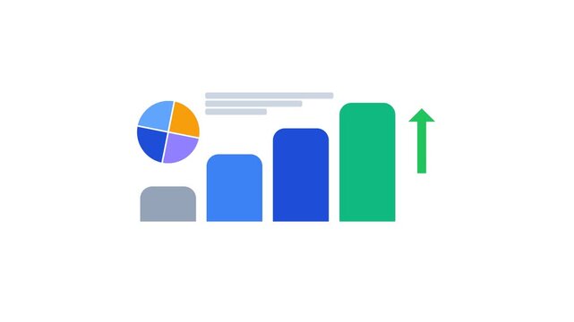 Business Infographic Bar Chart and Pie Chart Growth with Up Arrow Vector Motion Graphic