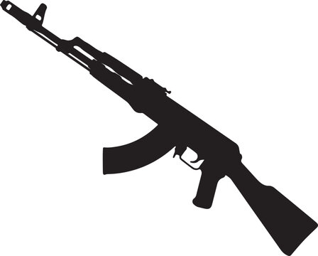 Ak 47 Assault Rifle Silhouette Against A White Background Detailed Vector Illustration