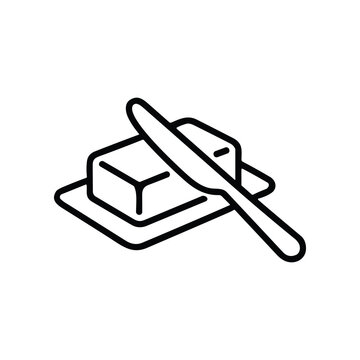 Butter block with knife icon, simple line art illustration