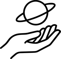 Hand holding planet saturn icon, minimalist illustration © dst