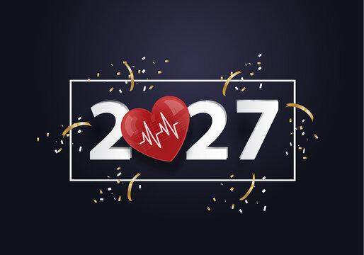 happy new year 2027. 2027 with Heart and Heartbeat icon
