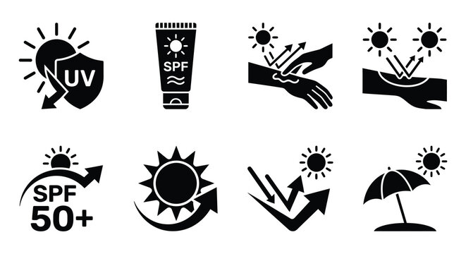 Sun Protection Icons Vector Illustration With Uv Radiation Symbols