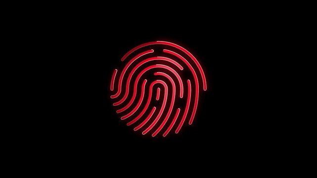 The electronic fingerprint appears and goes out. 4K. Looped video. Cybersecurity. Recognition of the individual.