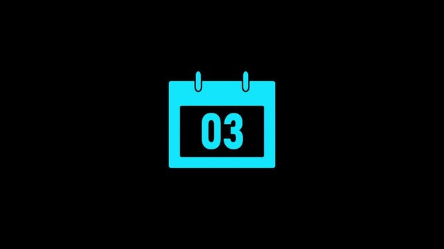 Calendar icon - day 03 animation Luma matte with transparent background 4K appointment, important date, Timetable. time management, organize meeting. Planning strategy.