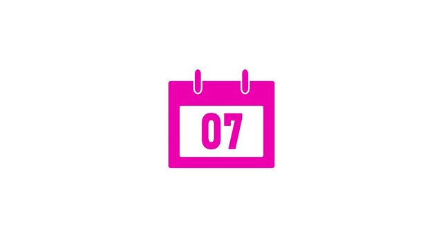Calendar icon - day 07 animation Luma matte with transparent background 4K appointment, important date, Timetable. time management, organize meeting. Planning