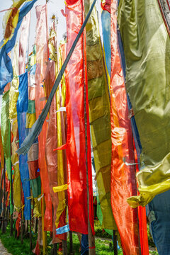 Close Up of Colorful Tibetan Prayer Flags