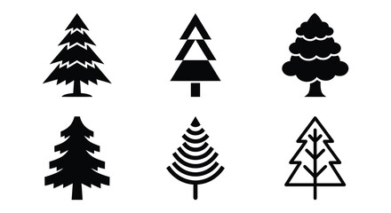 Fototapeta premium Black Silhouette Tree Shapes Vector Illustration Set On White Background