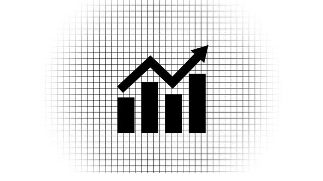 Simple flat logo of upward trending bar graph with arrow on white background.