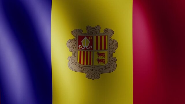 Andorra flag waving, close-up of Andorra national flag, animated flag 4k video background