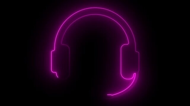 neon line headphones icon isolated on black background. Earphones. Concept for listening to music ,headphone icon animated music note sound wave headphone green screen looping.