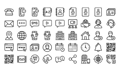 Fototapeta premium Professional Contact Icon Vector Set with Phone Call Email Chat Customer Support and Web Communication Symbols