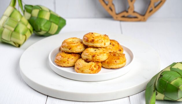 Traditional Indonesian Nastar Pineapple Cookies on Plate with Jar Display