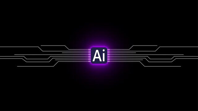 Motion graphic of digital AI logo with futuristic technology . Chat with AI or artificial intelligence technology circuit board, microchip, Futuristic Screen on 4k AI Circuit Integration and Data