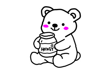 Fototapeta premium Cute Bear Holding Honey Jar Hand Drawn Doodle Illustration