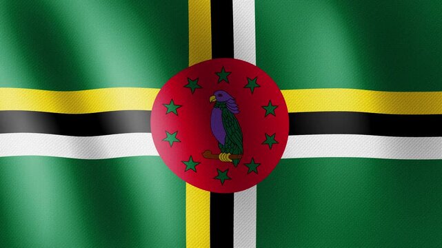 Dominica flag waving, close-up of Dominica national flag, animated flag 4k video background