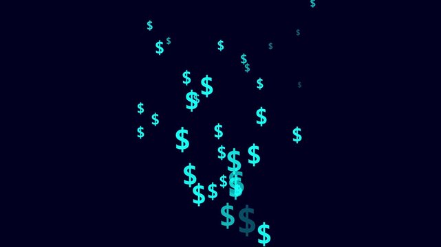 Flying red Dollar Icons Animation on a Black Screen. America Money Symbol Shower for Finance, Wealth, and Business Concepts.