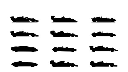 Fototapeta premium Race Cars in Black and White with Different Designs and Styles Featuring Silhouette, Design, Style with Vehicle and Racing