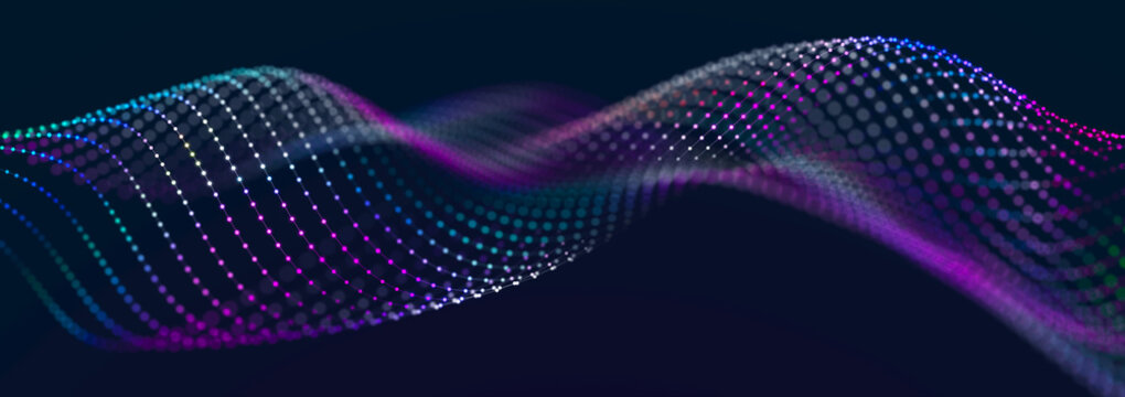 Digital landscape with dots and lines. Cyberspace grid. Background concept for your design. 3d