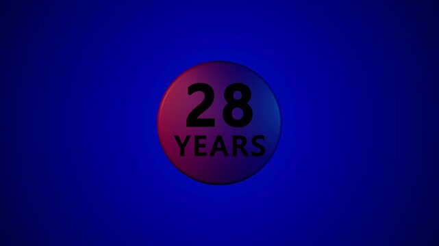 28 Years, 3D Rendering. Glow Alphabet Number in sphere ,28 Years Text Animation Effects Anniversary Digital neon Circle black Background.