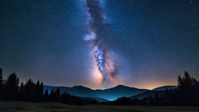 Majestic Milky Way Galaxy and Full Moon Shining in Cosmic Sky Scene 4K