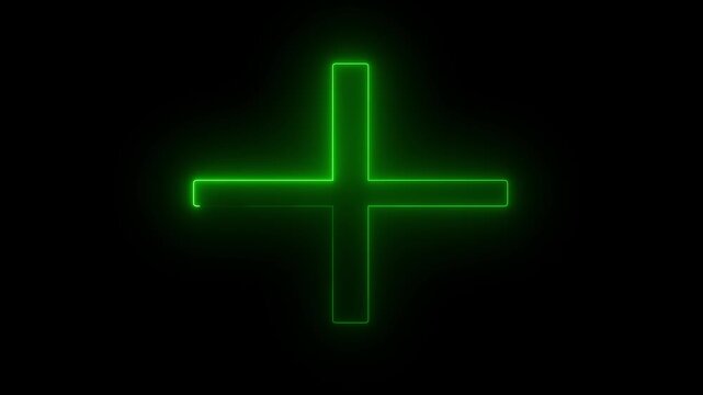 Neon plus sign icon animation glowing orange and green color neon sign positive mathematic accountancy calculating icon sign symbol on black background