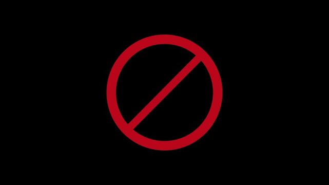 sign warning symbol animation.red ban icon Animated Under forbidden ban icon on black background. Over alcohol only censored