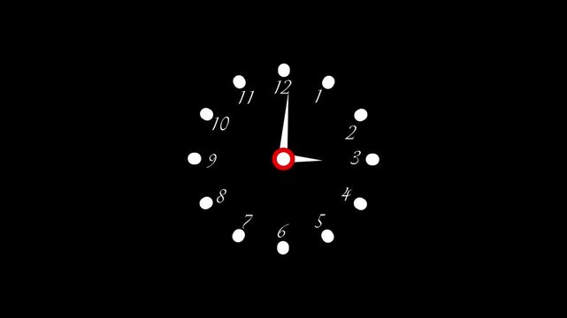 Clock spinning animation. Stopwatch animation. watch animation on Black background. Clock icon flat style 12 hours day fast speed with moving timer clock rotation 4k video