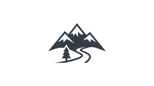 Minimalist mountain landscape with winding path and tree.