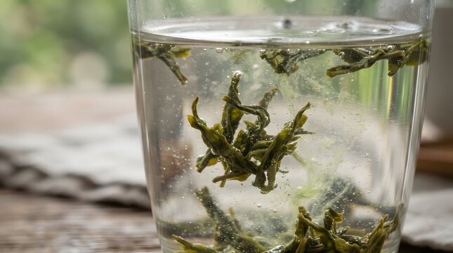 Tea Leaves Unfurling in Water