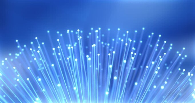 Fiber optic cables transmitting glowing digital data technology loop. Technology Related 4K CG Animation.