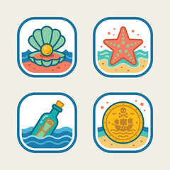 Fototapeta premium Kawaii pirate ocean icon set with shell starfish and coin