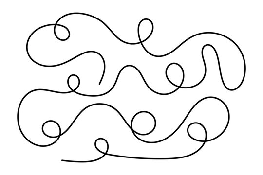 Abstract wave one line art depicting an elegant continuous black line with fluid curved loops in a clean minimalist style. Editable vector illustration on white.