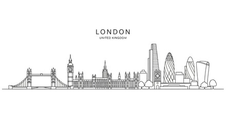Obraz premium London Skyline Outline Art, Famous Landmarks, England, UK