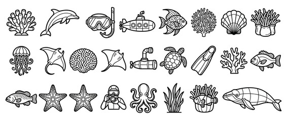 Set of Hand Drawn Marine Life and Ocean Icons © Devi Pratama