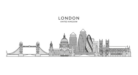 Obraz premium london skyline silhouette, outline of famous landmarks, vector art