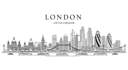 Naklejka premium London Skyline Sketch - Iconic UK Cityscape Panorama, Travel Landmark Art