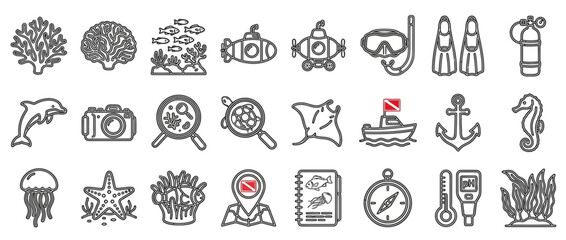 Set of Hand Drawn Scuba Diving and Underwater Icons © Devi Pratama