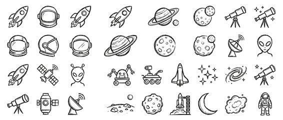 Set of Hand-Drawn Space and Astronomy Icons © Nesa Fadilah