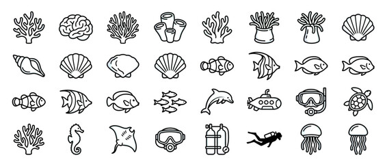 Set of Marine Life and Scuba Diving Line Icons © Nurman Ali