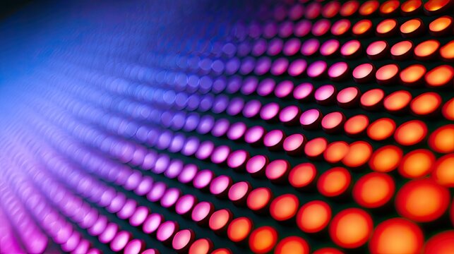 Rows of glowing dots transition from blue to orange in a vibrant, abstract display