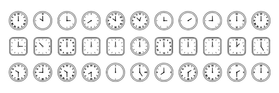 Clocks Showing Different Times Arranged in Three Rows Featuring Clock, Time, Analog with Watch and Hour Elements for Minute